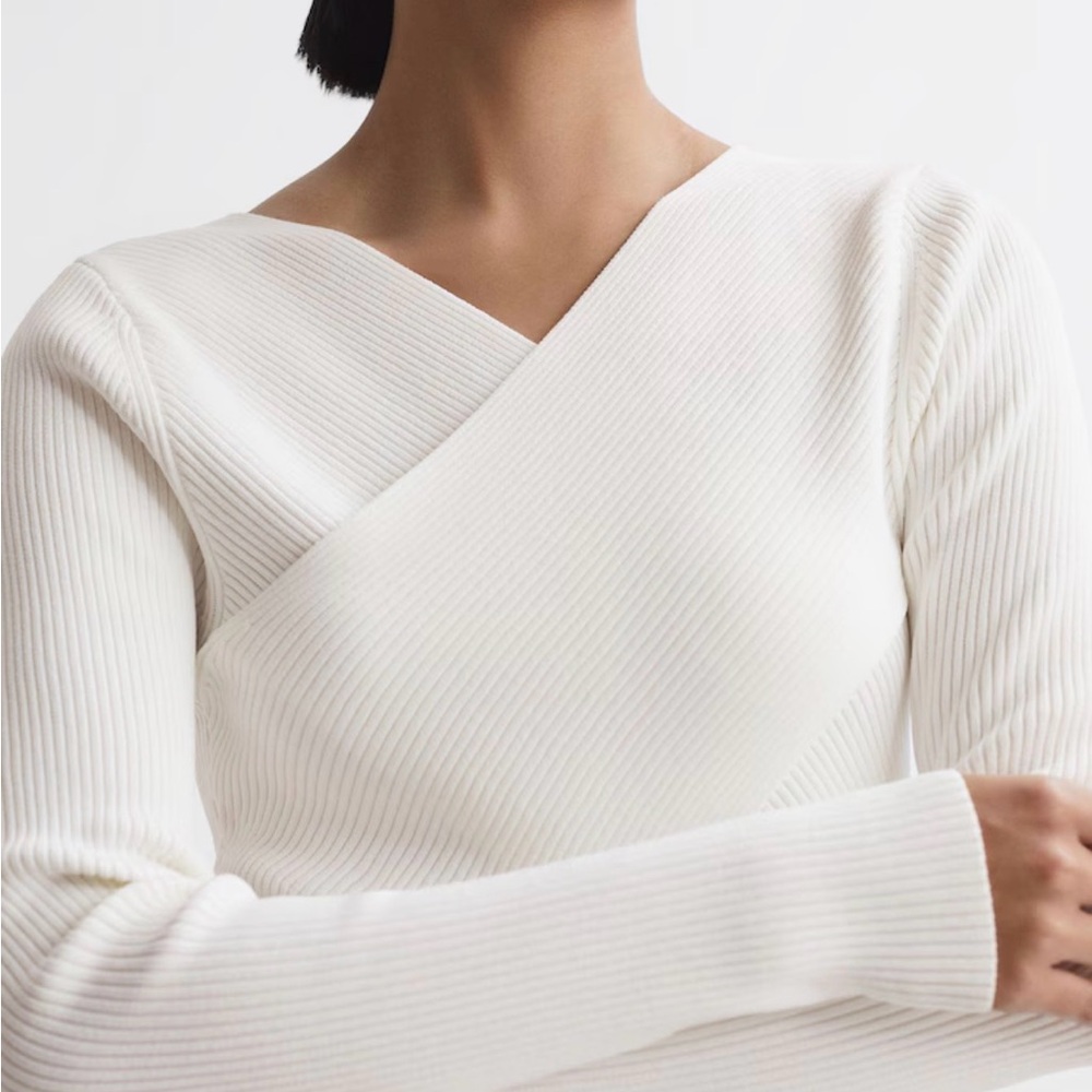 Reiss Heidi Knitted Wrap Long Sleeve Top in Ivory